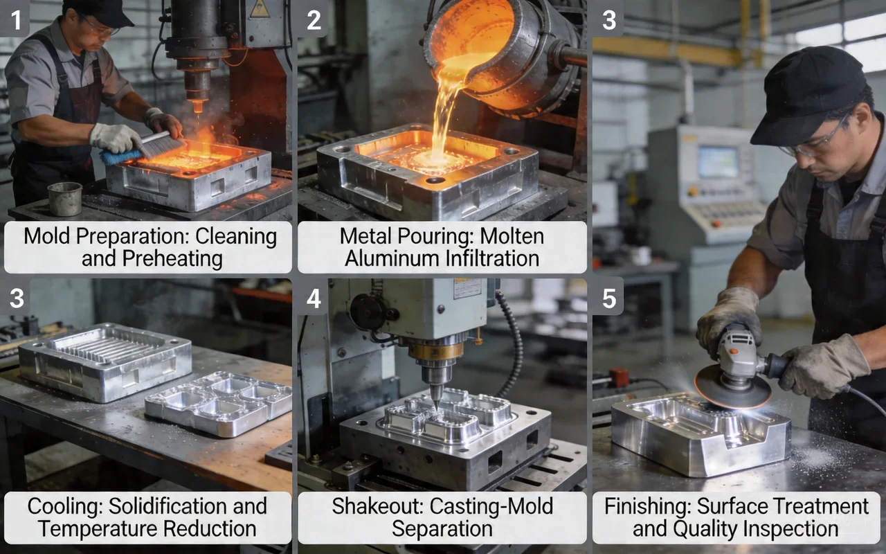 aluminum casting process workflow diagram, melting through inspection for defect prevention