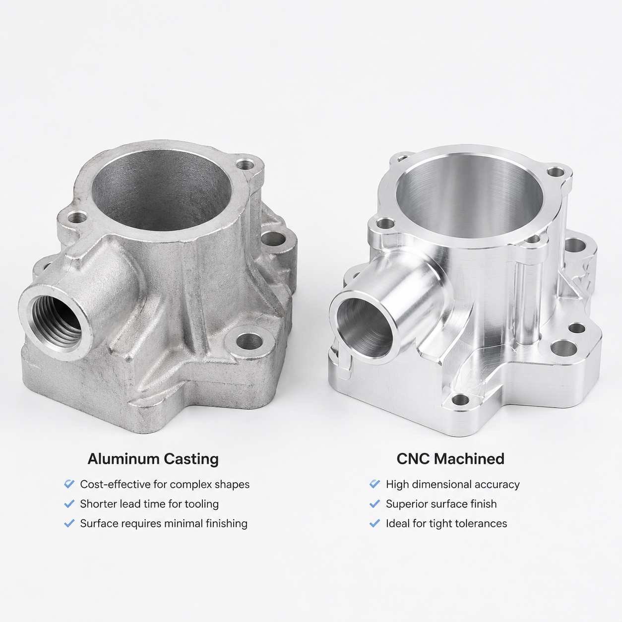 comparison of aluminum casting and CNC machining processes for manufacturing decision-making