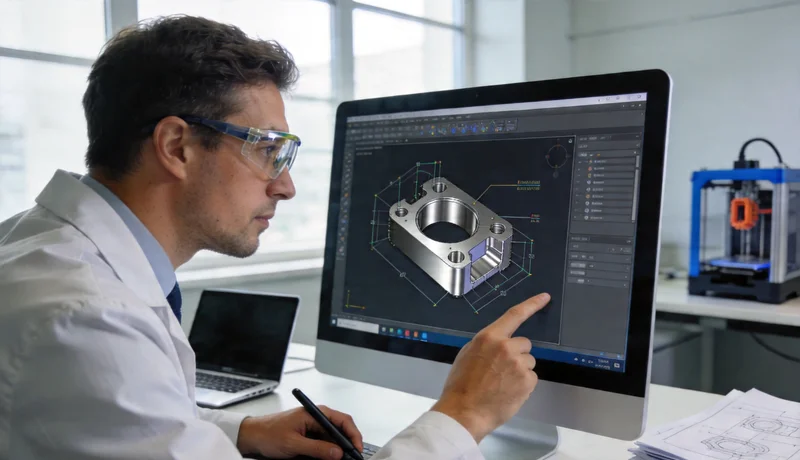 engineer reviewing cad design for aluminum part manufacturing optimization